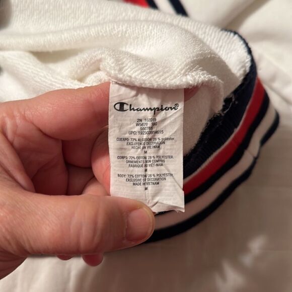 Champion M White Crewneck French Terry Cloth Inner Pullover Crop Sweatshirt - Picture 10 of 11